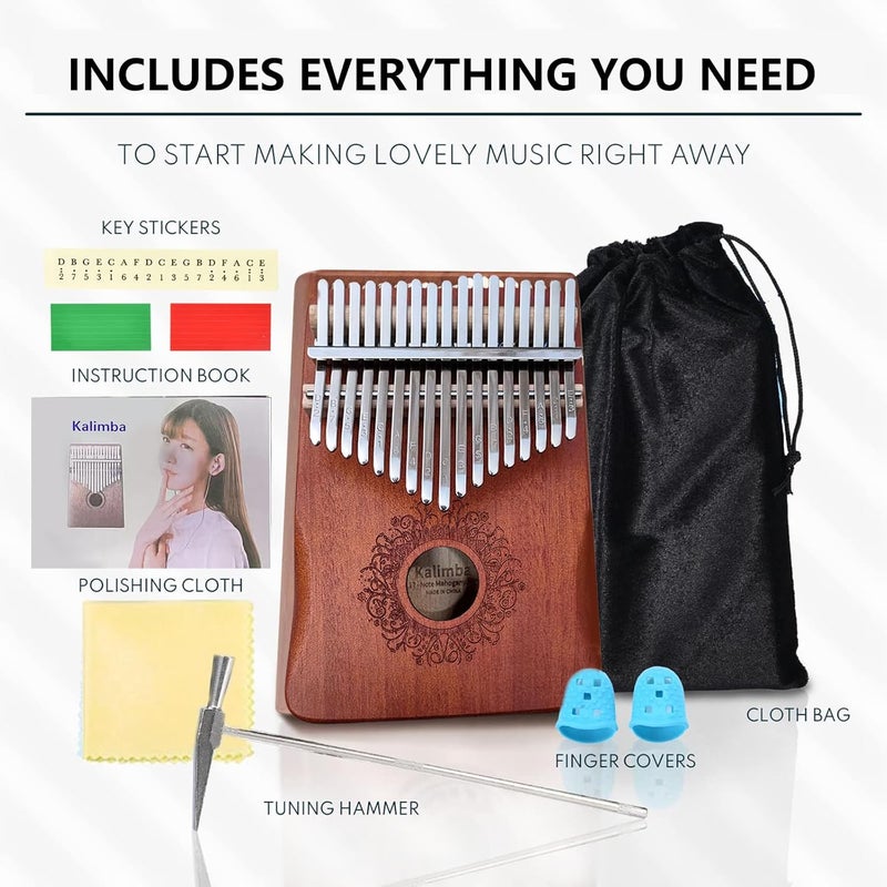 ShaykHss Kalimba Portable 17 Keys Thumb Piano, Portable Mahogany Mbira Finger Piano with Protection Case, Carrying Bag, Instruction, Tune Hammer for Beginners Professional Holiday Gift (Brown) - Image 2